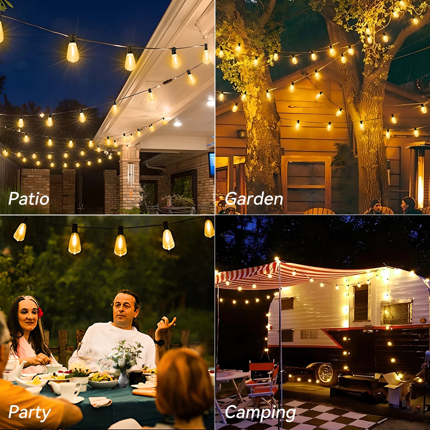 200FT ST38 LED Globe String Lights, 48 E12 Bulbs 2700K Warm White, High Voltage, Black Cable with Hooks & Replaceable Shatterpro
