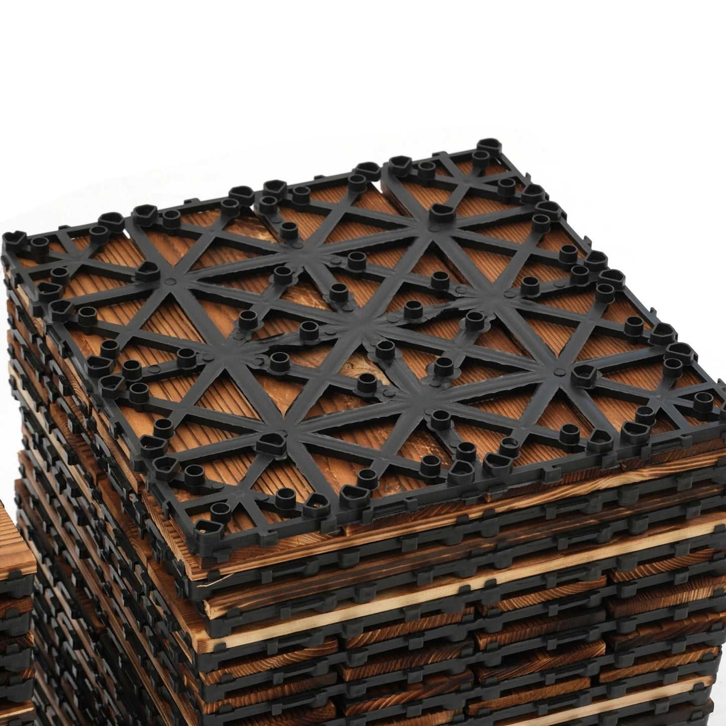 36-Pack 30x30 cm Acacia Mosaic Wood Deck Tiles, Brown Hardwood Interlocking Flooring Suitable for Outdoor Garden,Lawn & Backyard