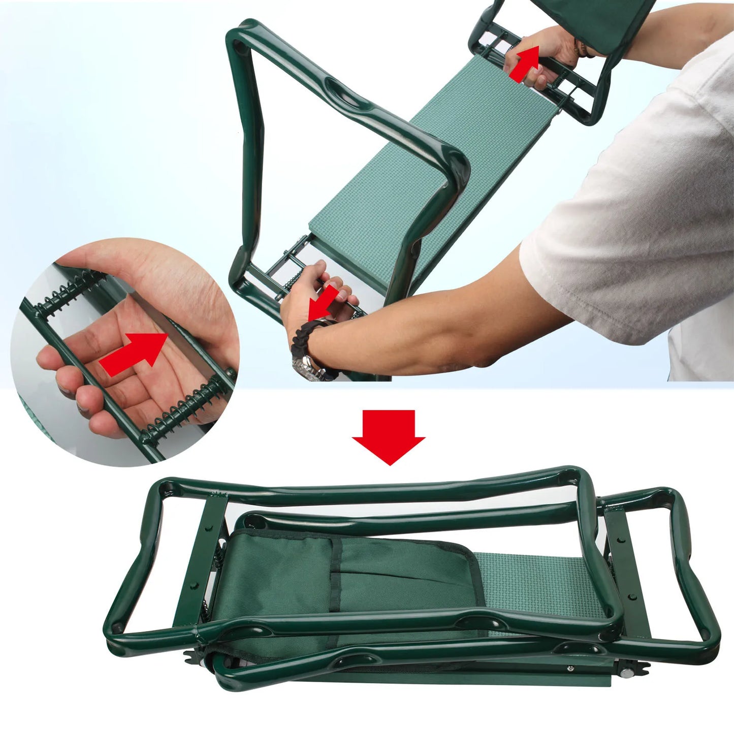 Heavy Duty Garden Kneeler Seat, Thickend Soft Eva Pad, Foldable Garden Stool Pouch, Steel Frame, Gardening Bench