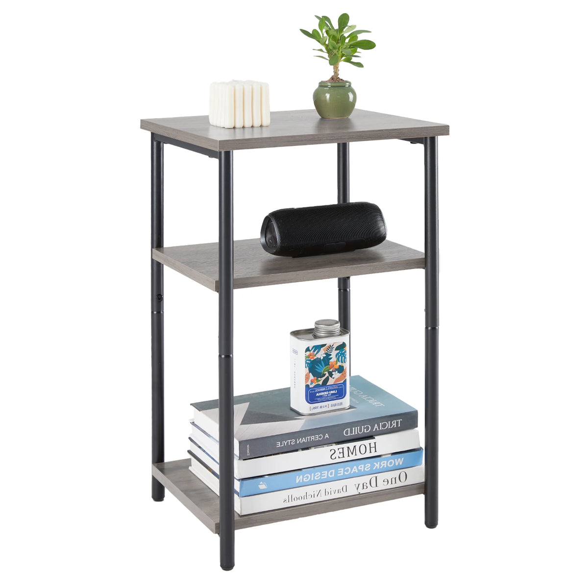 JHK 2/3-Tier End Table Side Tables with Adjustable Feet Small Nightstand Steel Frame