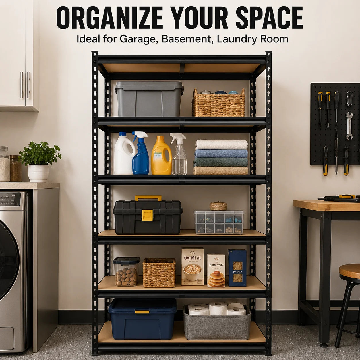 5-Tier Storage Shelving Unit Heavy Duty Metal Rack with Screws and MDF Boards, Adjustable Utility Organizer for Garage Warehouse Pantry (35.4" W x 15.7" D x 72.0" H)