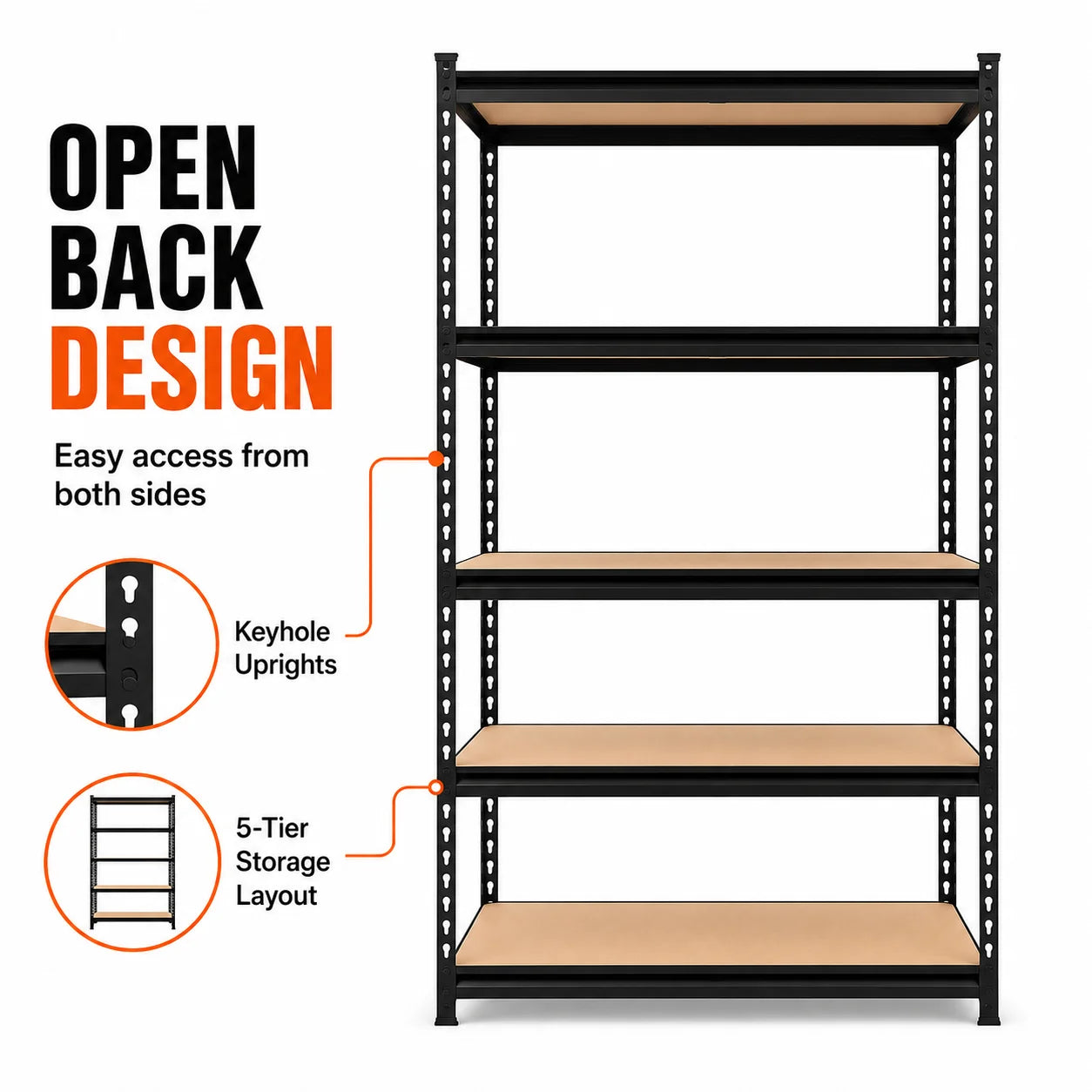 5-Tier Storage Shelving Unit Heavy Duty Metal Rack with Screws and MDF Boards, Adjustable Utility Organizer for Garage Warehouse Pantry (35.4" W x 15.7" D x 72.0" H)