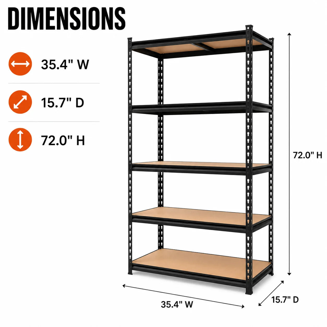 5-Tier Storage Shelving Unit Heavy Duty Metal Rack with Screws and MDF Boards, Adjustable Utility Organizer for Garage Warehouse Pantry (35.4" W x 15.7" D x 72.0" H)