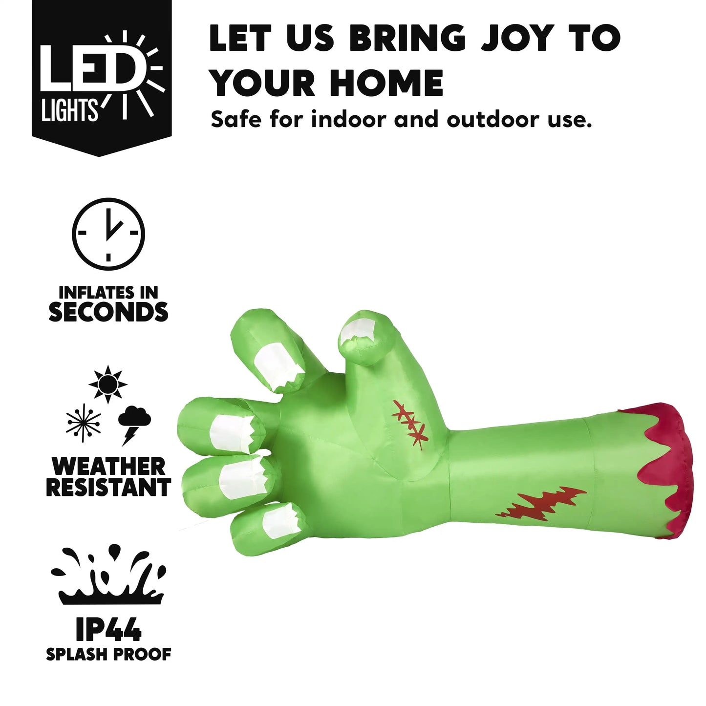 Joyfy 9ft Broken Hand Giant Zombie Arm Halloween Inflatables Outdoor Decoration with Built-in LEDs Scary Green Giant Hand
