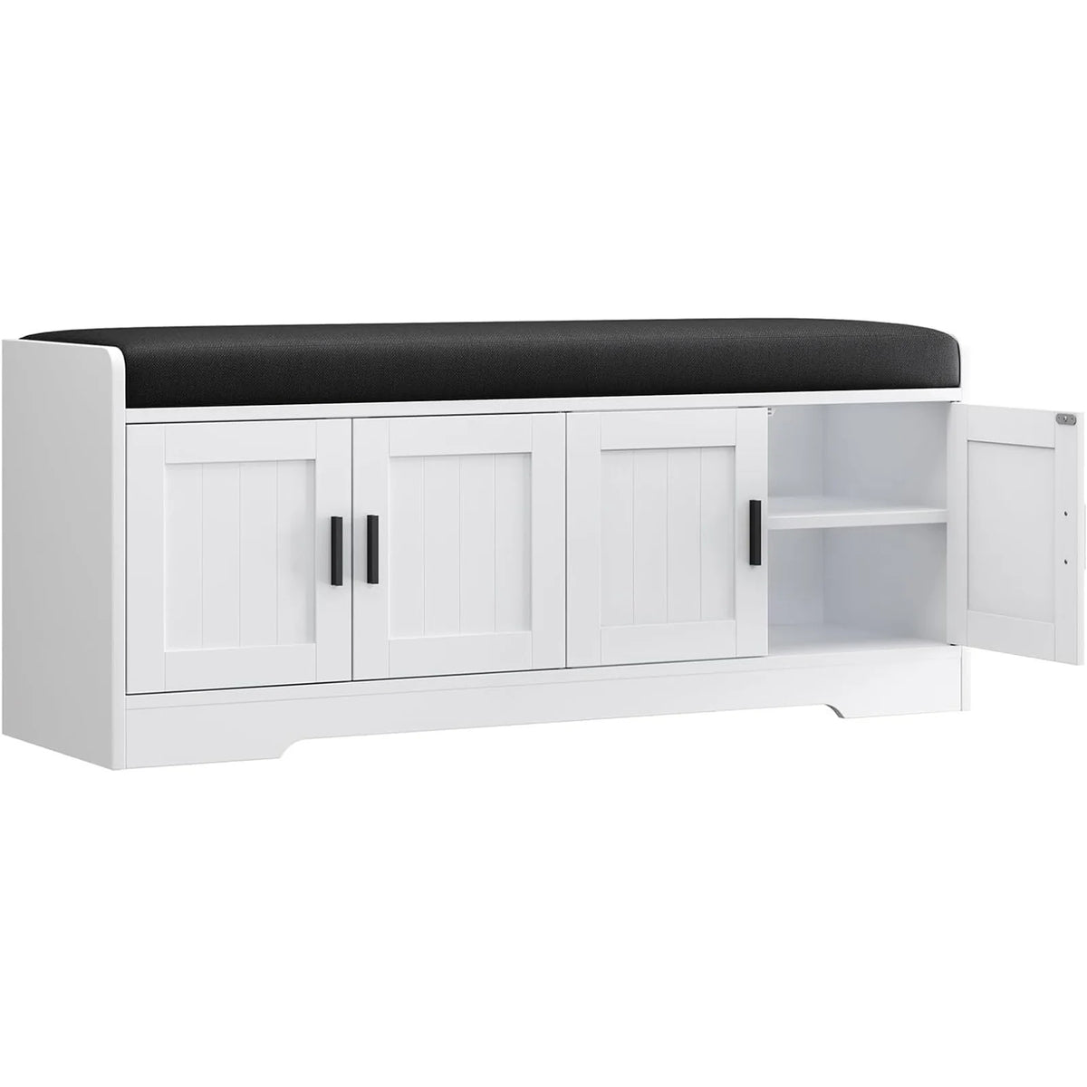 45" Storage Bench With Padded Cushion, 4 Door Hidden Shoe Cabinet, 2 Tier Entryway Bench For Hallway Living Room Bedroom