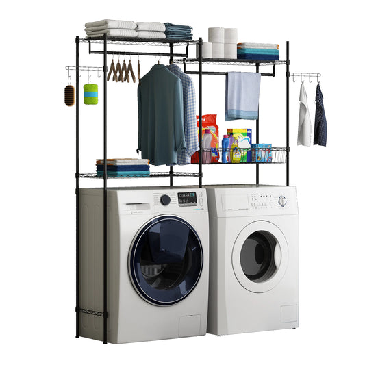 4-Tier Laundry Organizer Shelves Over The Washer and Dryer Storage Shelf Adjustable Laundry Organizer with Hanging Rod Wire Basket Hooks & Hamper
