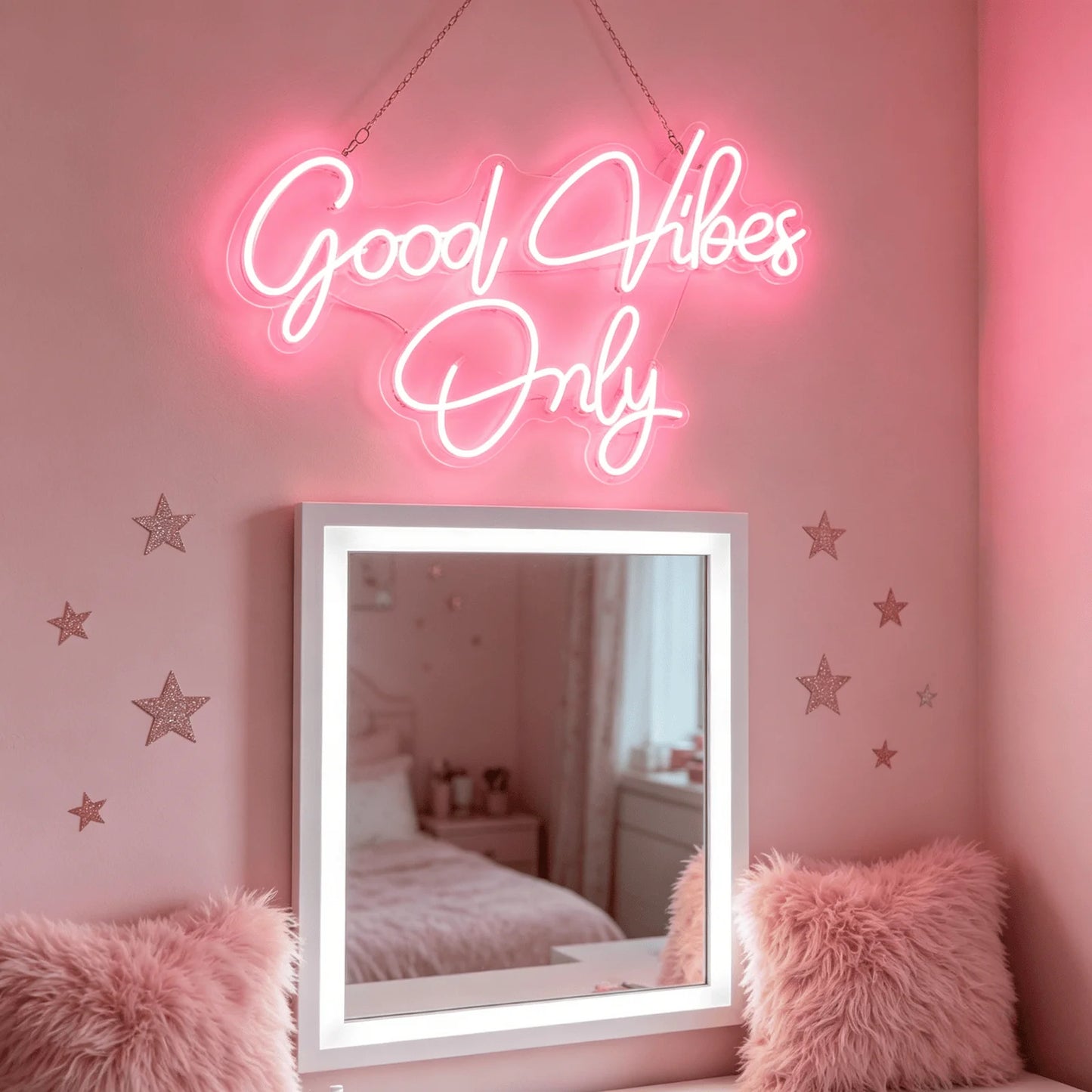 Good Vibes Only Neon Sign, Pink LED Neon Light for Wall Decor, Aesthetic Room Decor for Bedroom, USB Powered