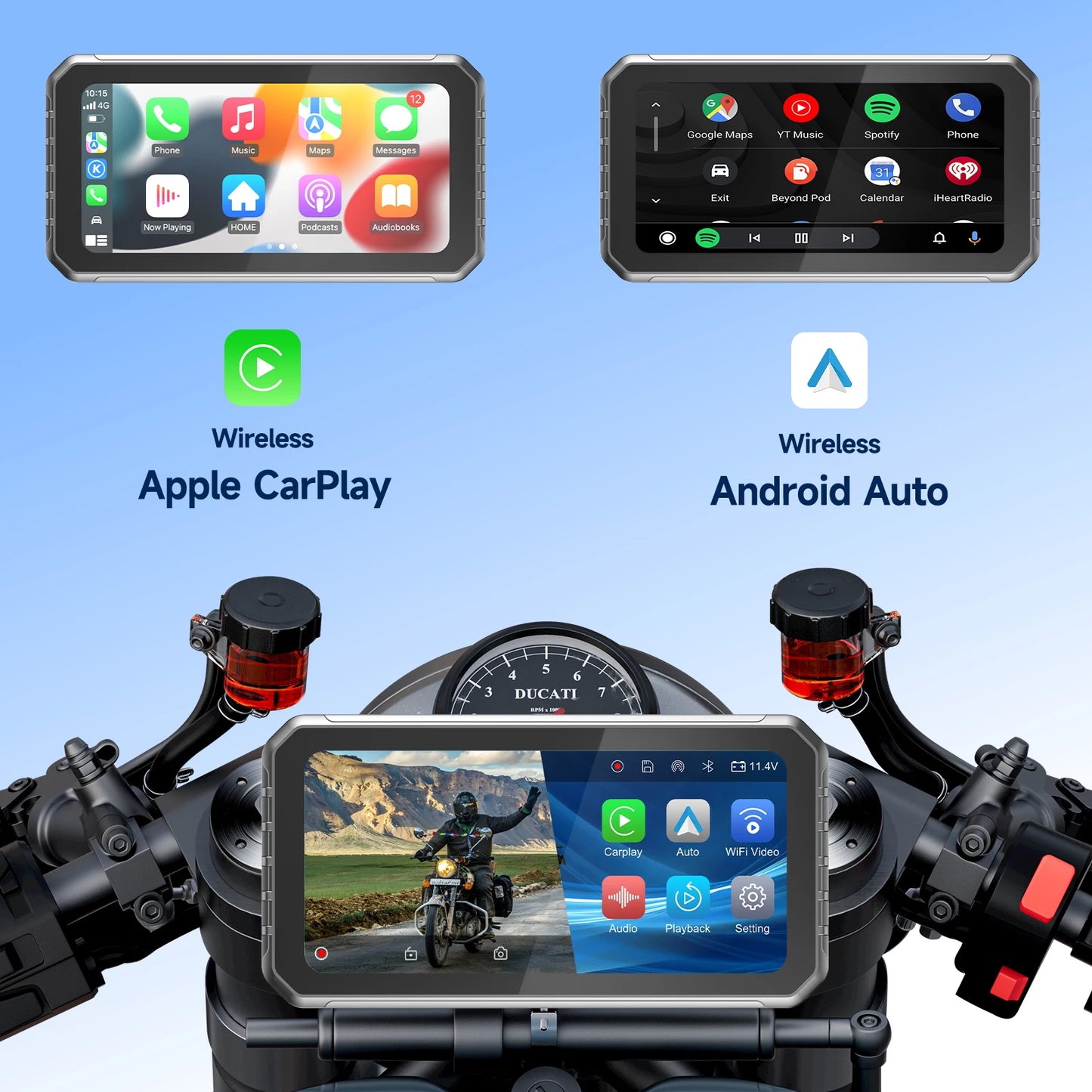 6.25" Wireless CarPlay Moto Android Auto Portable Digital Dashboard Anti Theft Removable Screen GPS Motorcycle Navigation