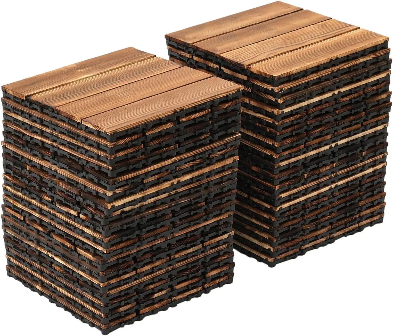 36-Pack 30x30 cm Acacia Mosaic Wood Deck Tiles, Brown Hardwood Interlocking Flooring Suitable for Outdoor Garden,Lawn & Backyard