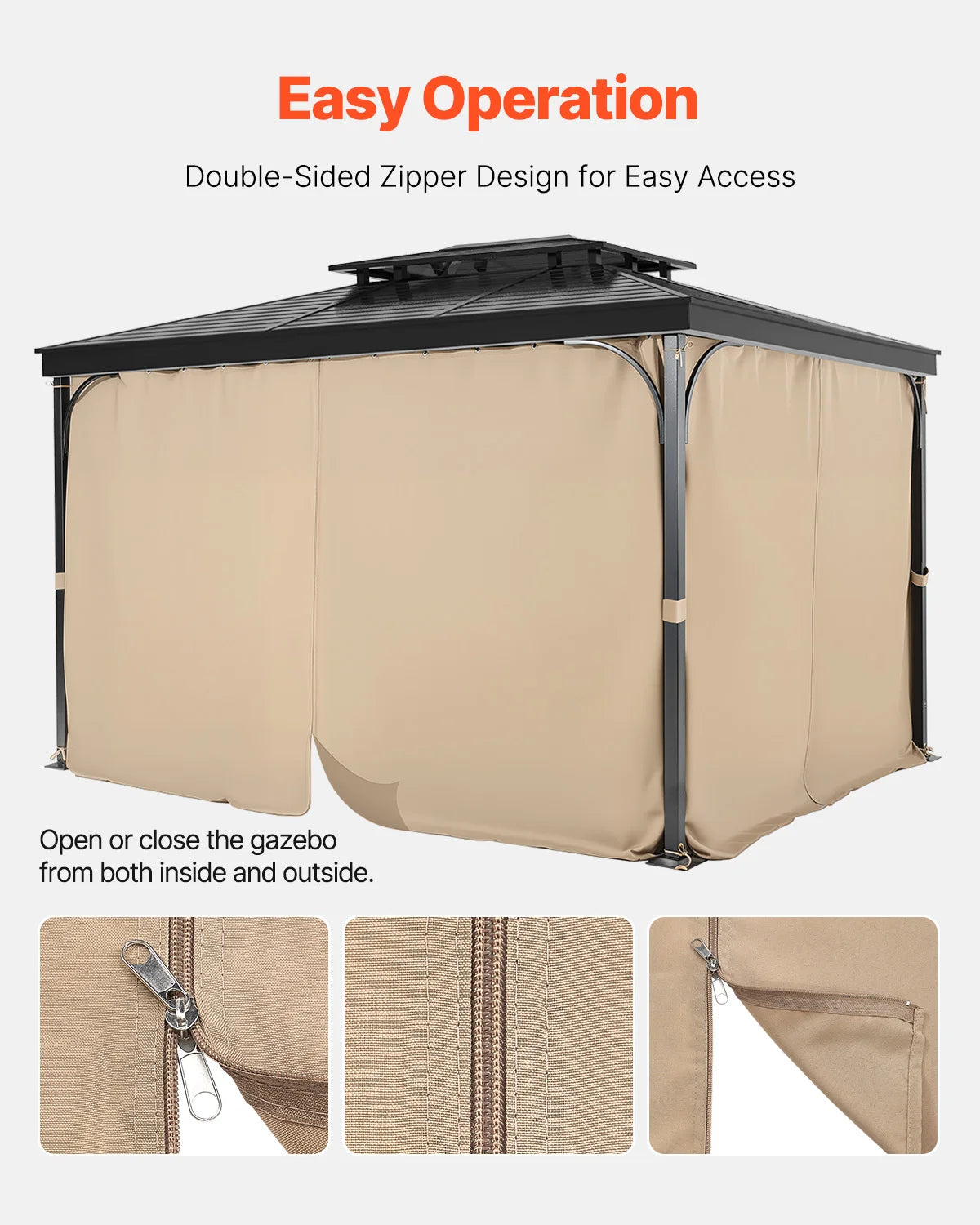 SucceBuy Gazebo Curtains 4-Panel Sidewall Gazebo Privacy Curtains with Zippers Universal Sunshade Curtains Replacement for Patio