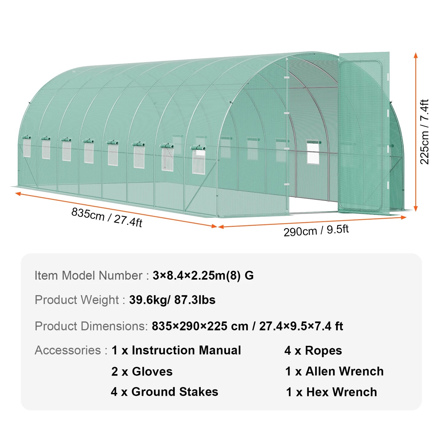 SucceBuy Walk-in Tunnel Greenhouse Hoop House Greenhouse Tunnel Plant House with Galvanized Steel Frame Swing Door for Outdoor