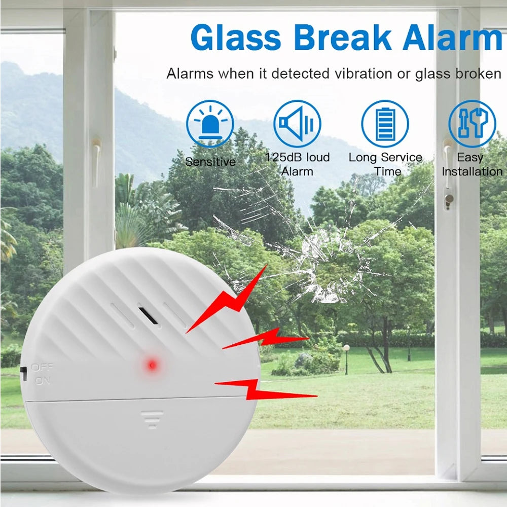 125dB Door Window Alarm Wireless Glass Break Alarm Vibration Sensor Alarm For Warning Burglars Anti-Theft Security