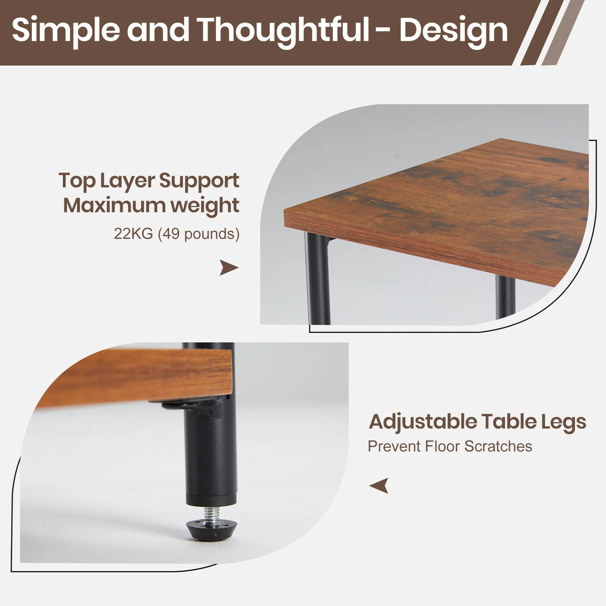 JHK 2/3-Tier End Table Side Tables with Adjustable Feet Small Nightstand Steel Frame