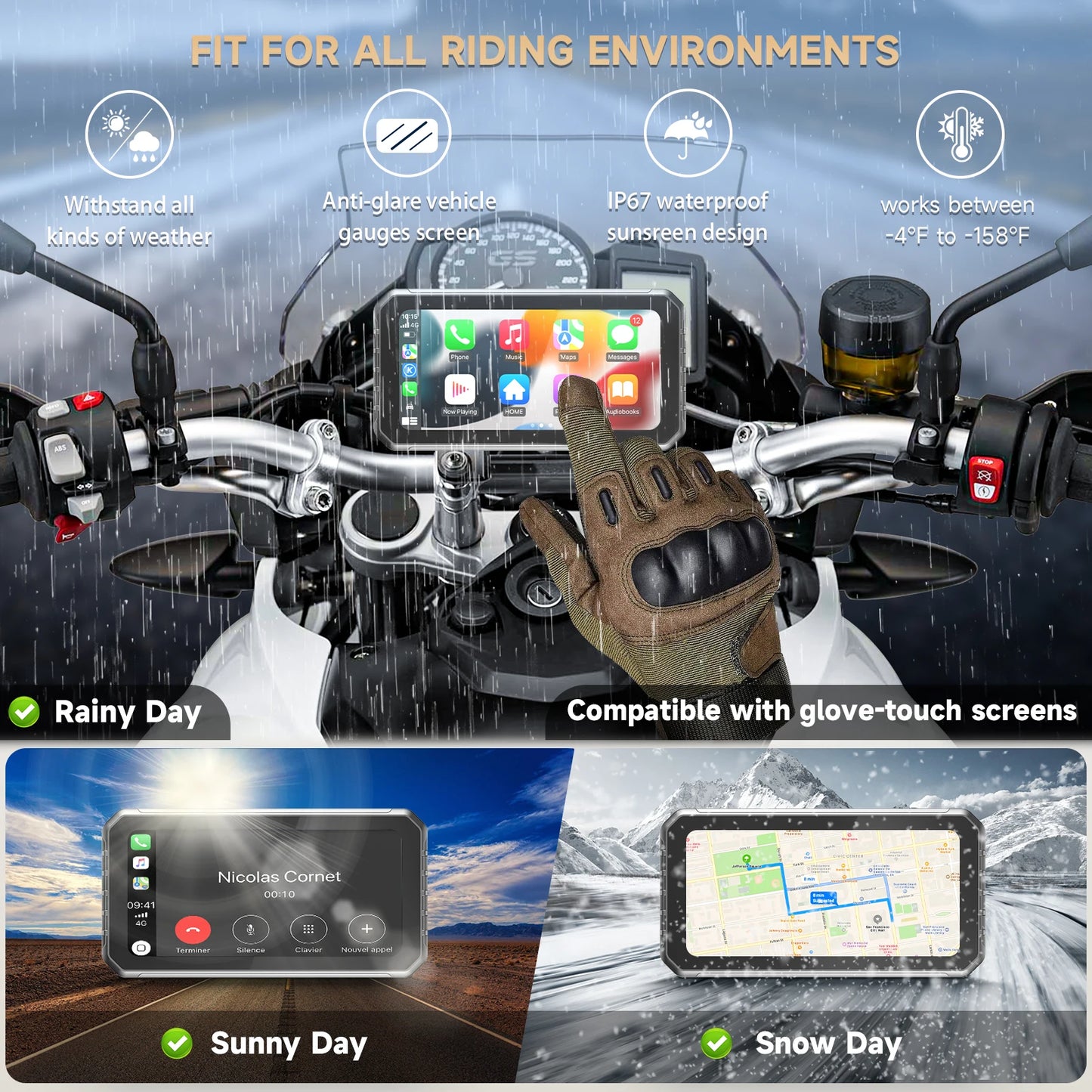 6.25" Wireless CarPlay Moto Android Auto Portable Digital Dashboard Anti Theft Removable Screen GPS Motorcycle Navigation