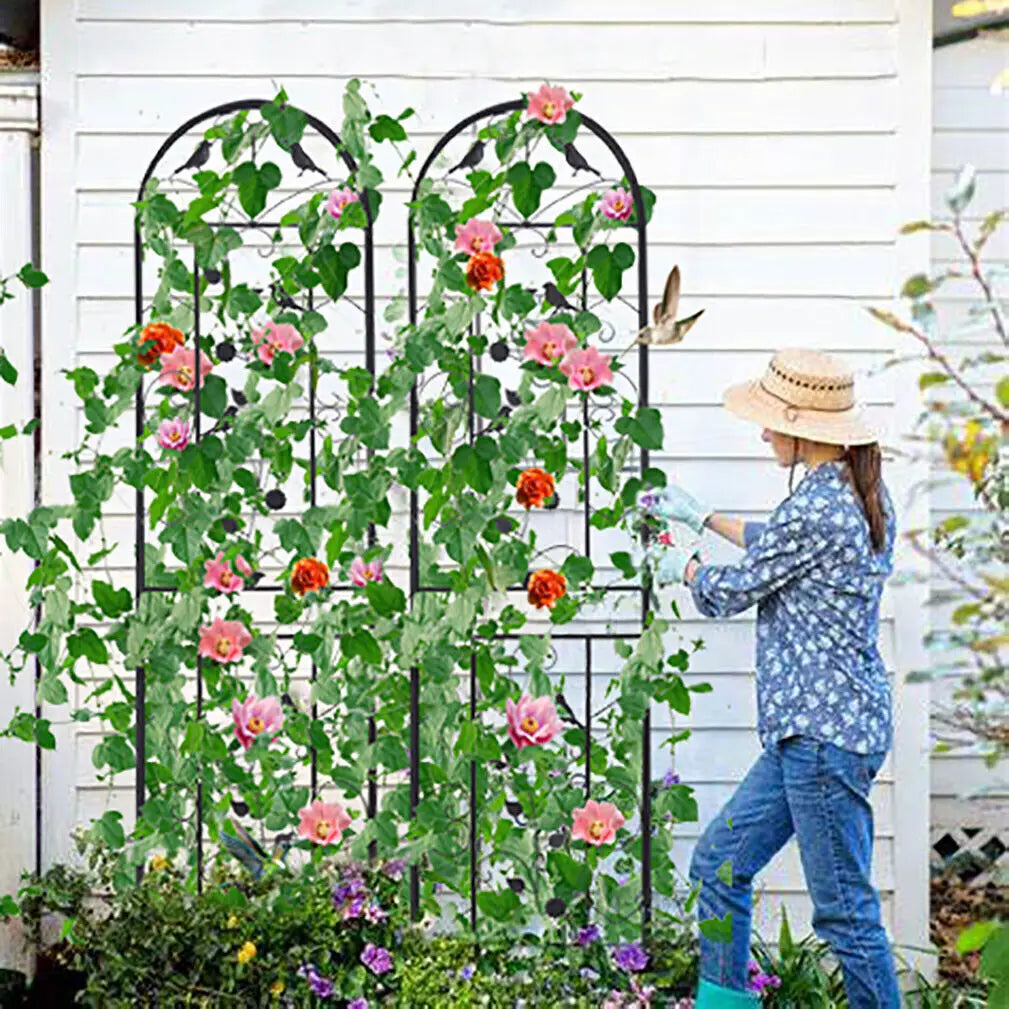 Metal Garden Trellis Fence, Anti-Rust, Climbing Plant Flower Panels Support, Screen Edge Border, 83 in Tall, 2PCs