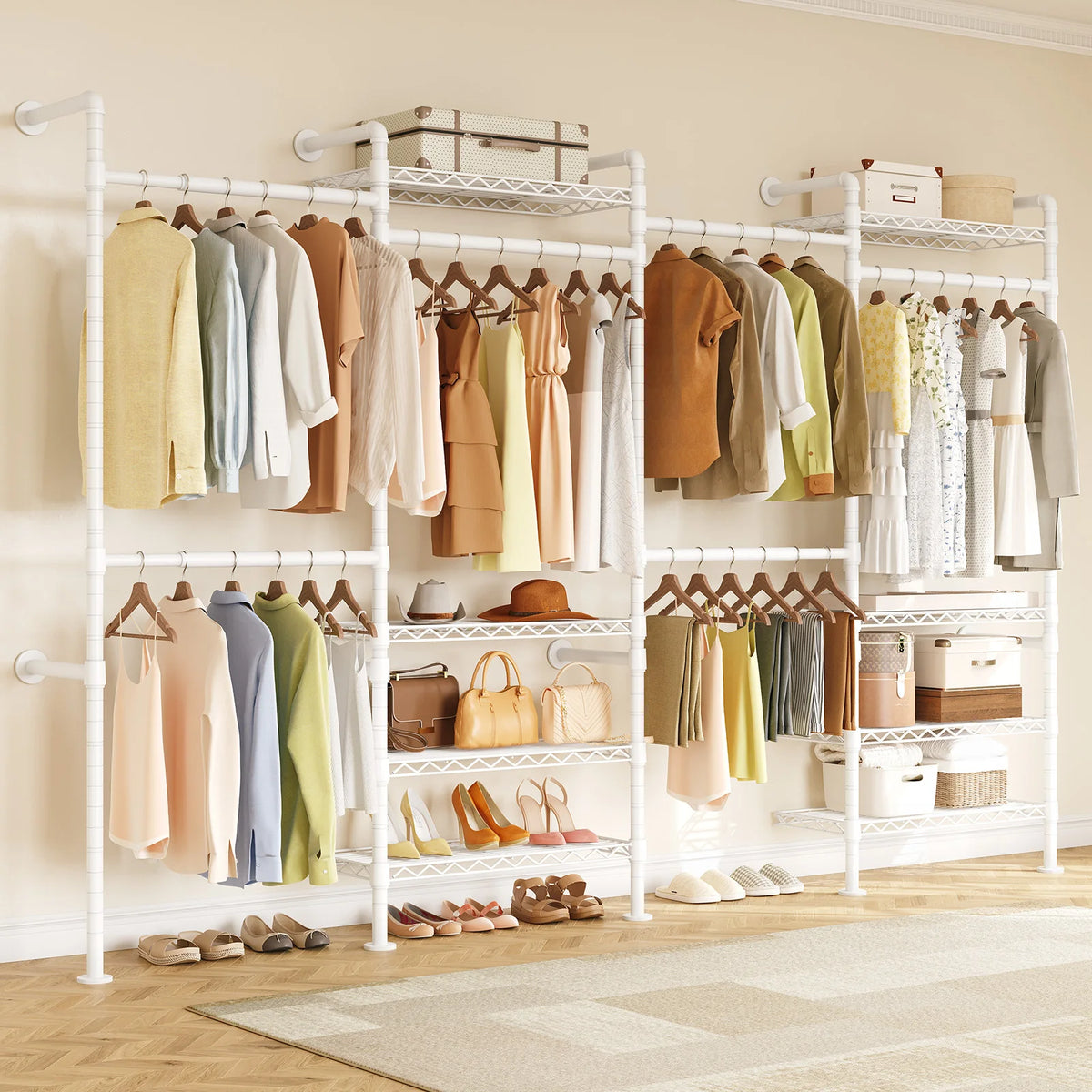 L4 Wall Mounted Industrial Pipe  Clothes Rack, Closet Organizer System with Rods Expandable, Clothing Rack, Corner Garment Rack