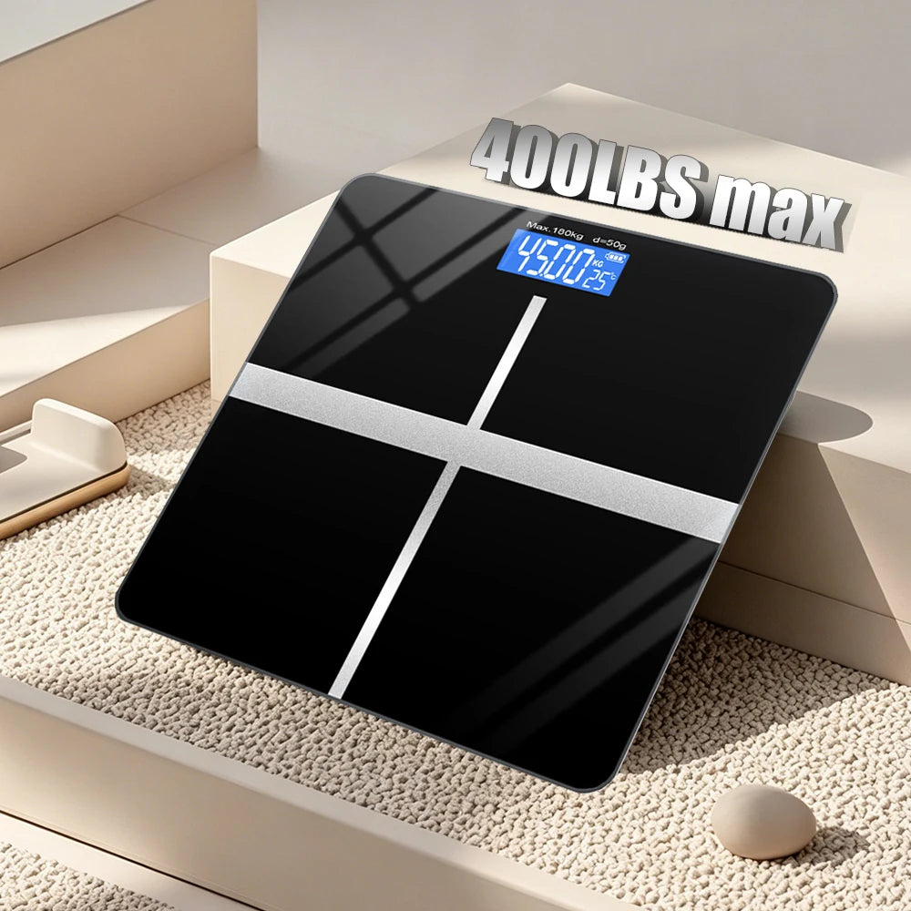 ZNLYRION Digital Bathroom Scale 180kg 396lb Electronic Body Weight Scale with LCD Display Tempered Glass Platform High Precision Sensor