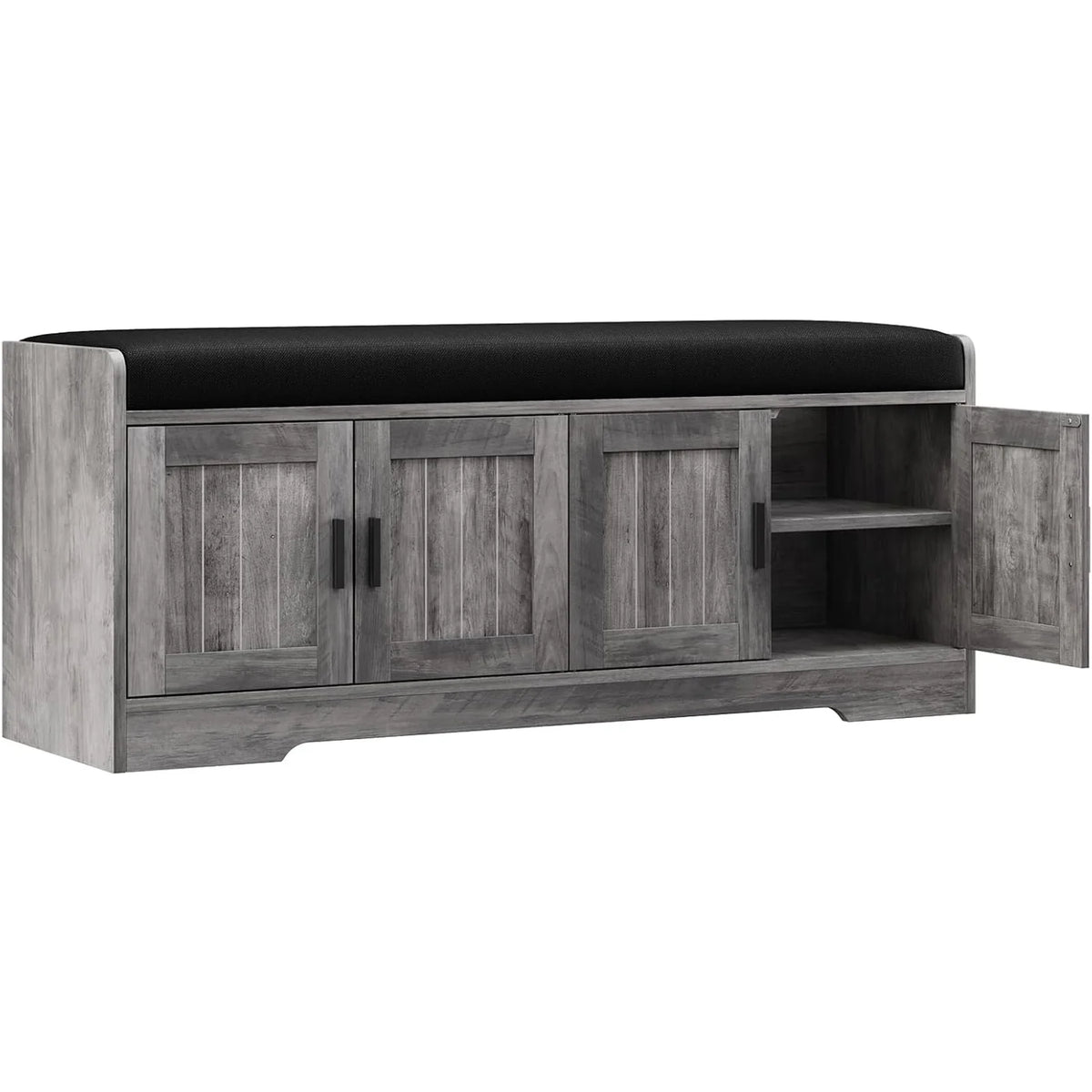 45" Storage Bench With Padded Cushion, 4 Door Hidden Shoe Cabinet, 2 Tier Entryway Bench For Hallway Living Room Bedroom