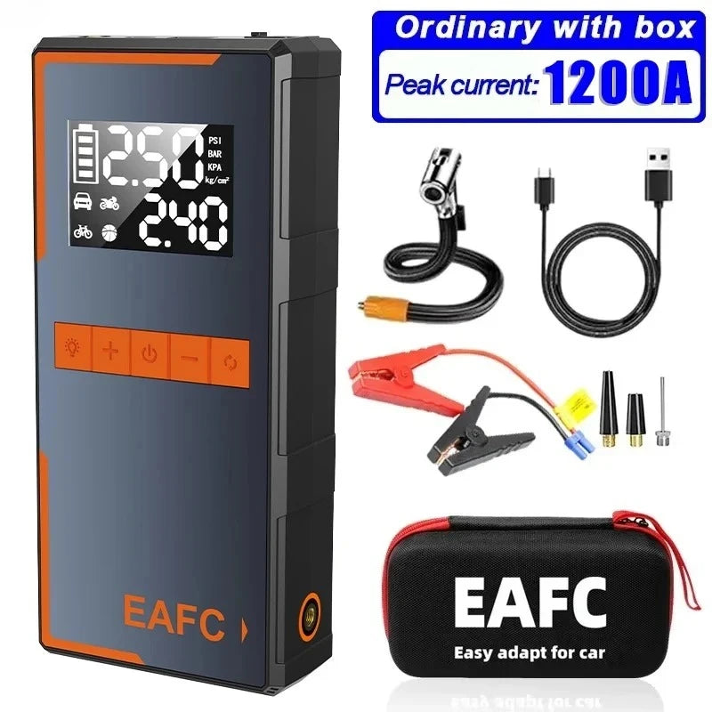 EAFC 4 In 1 Jump Starter Air Pump Power Bank Air Compressor LED Lighting 1200A Starter 150PSI Inflatable Pump Battery Booster