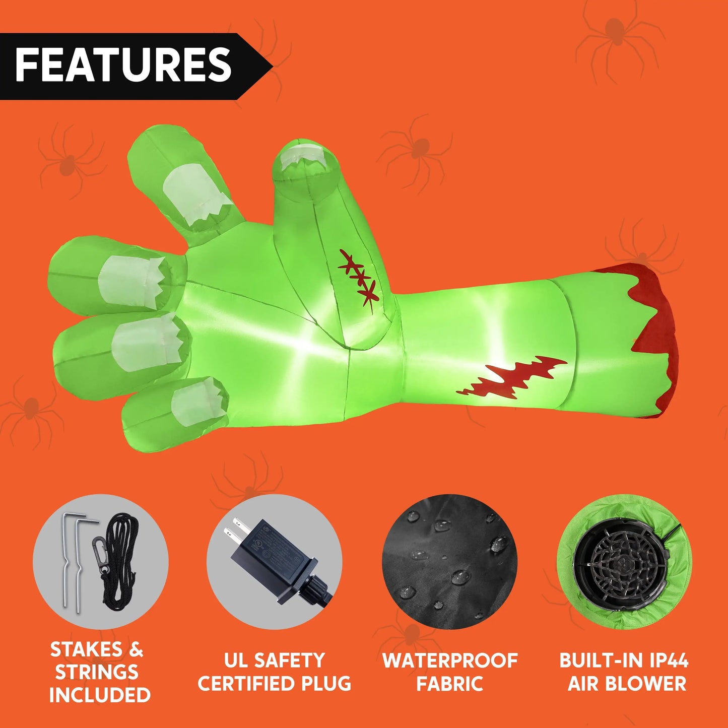 Joyfy 9ft Broken Hand Giant Zombie Arm Halloween Inflatables Outdoor Decoration with Built-in LEDs Scary Green Giant Hand