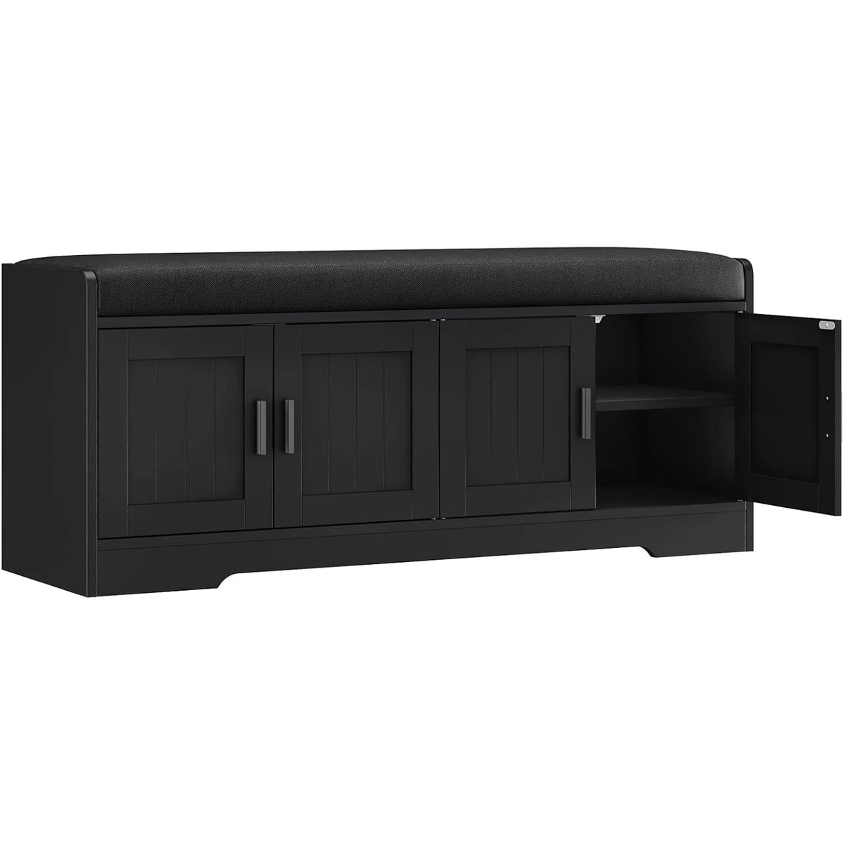 45" Storage Bench With Padded Cushion, 4 Door Hidden Shoe Cabinet, 2 Tier Entryway Bench For Hallway Living Room Bedroom