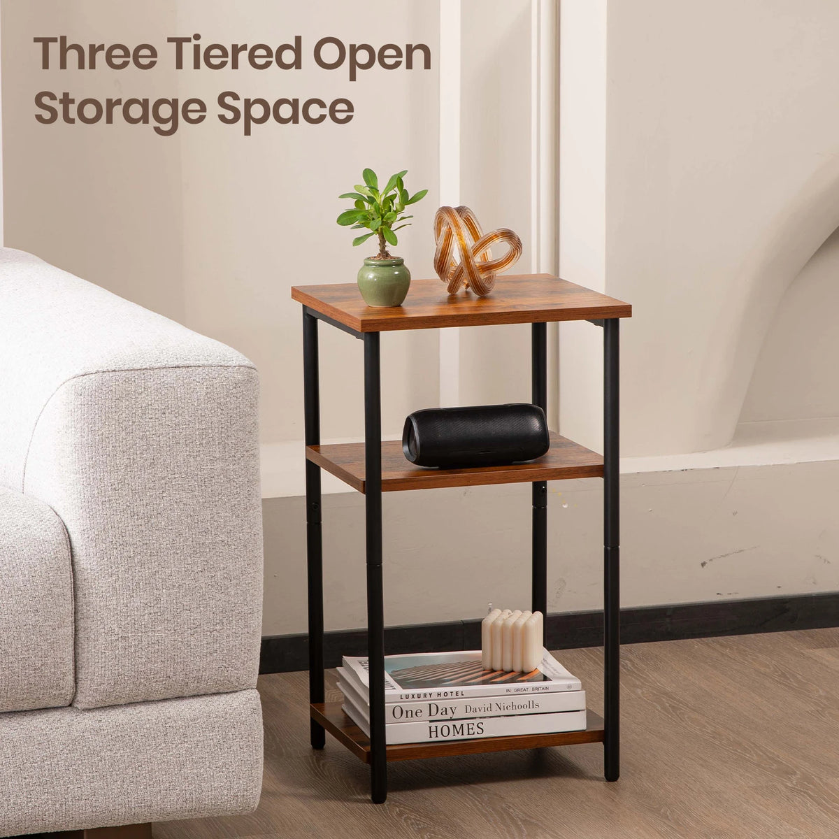 JHK 2/3-Tier End Table Side Tables with Adjustable Feet Small Nightstand Steel Frame