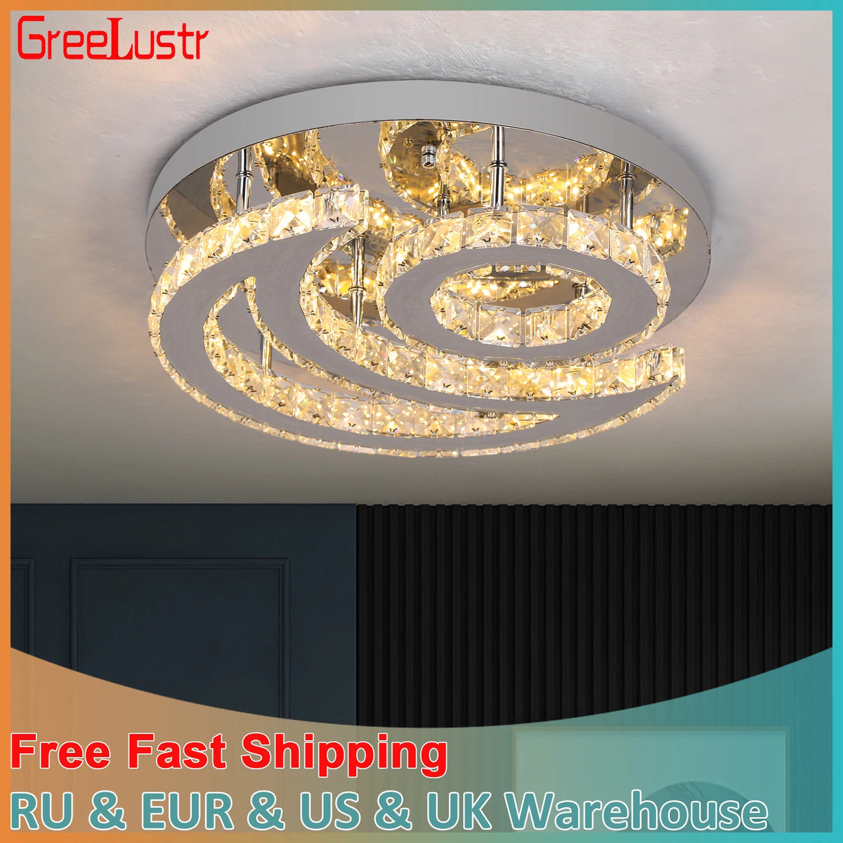 Modern Ceiling Lamp Crystal Led Sun Moon Design Chandelier Pendant Light