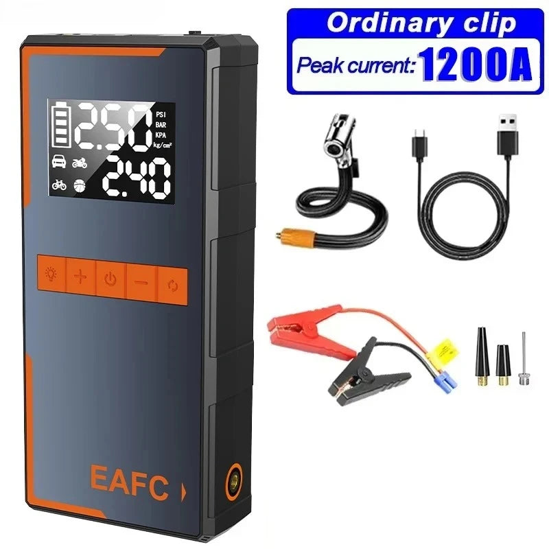 EAFC 4 In 1 Jump Starter Air Pump Power Bank Air Compressor LED Lighting 1200A Starter 150PSI Inflatable Pump Battery Booster