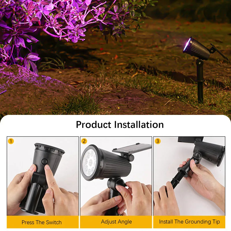 9 LEDs Solar Spotlights, Outdoor Waterproof, Spot Lights, Brightness Adjustable for Garden Backyard Driveway Patio Decor