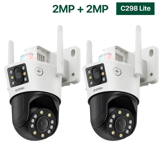 ZOSI C298 8MP/4MP Dual-Lens Wired WiFi PTZ Security Camera Outdoor Wide Angle 8X Hybrid Zoom AI Detection 360 Surveillane Camera