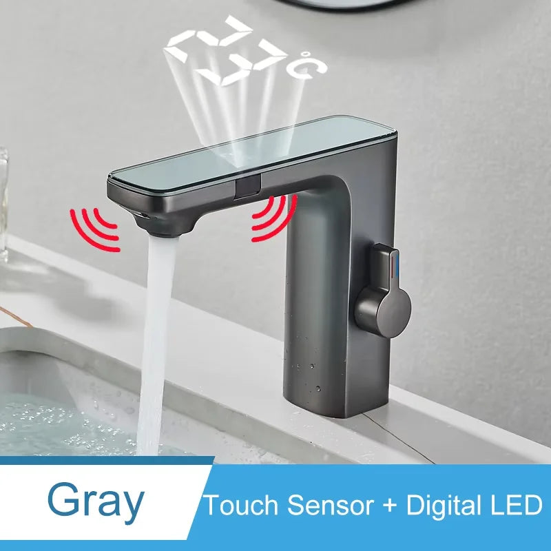 Shinesia Bathroom Basin Faucets Touch Sensor Digital LED Temperature Display Hot Cold Water