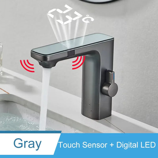 Shinesia Bathroom Basin Faucets Touch Sensor Digital LED Temperature Display Hot Cold Water