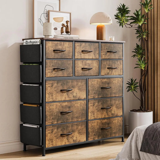 12-Drawer Dresser for Bedroom, Fabric Chest of Drawers with Side Pockets, Storage Organizer for Closet, Living Room, Hallway, Bedroom Storage Cabinet, Multi-Use Furniture