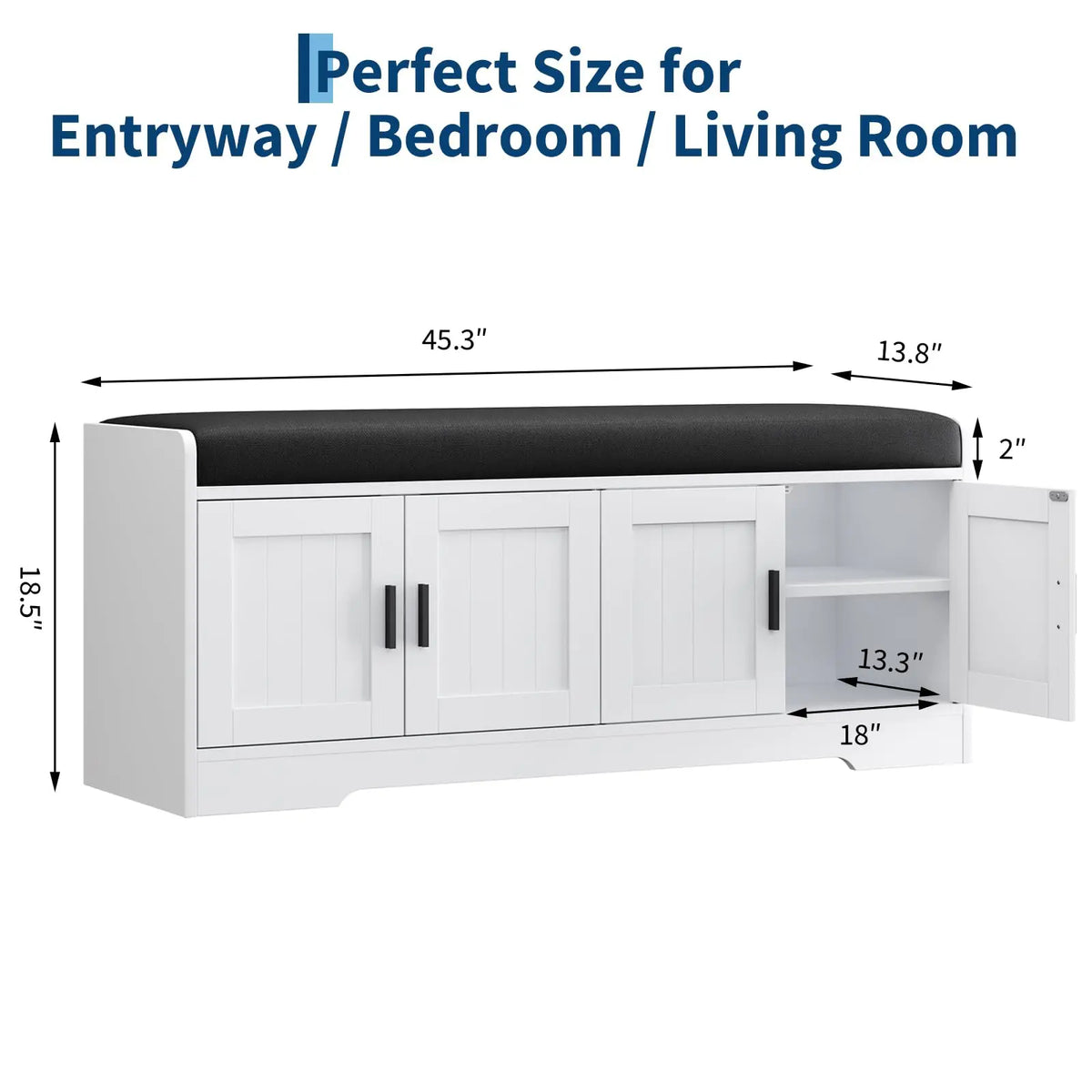45" Storage Bench With Padded Cushion, 4 Door Hidden Shoe Cabinet, 2 Tier Entryway Bench For Hallway Living Room Bedroom