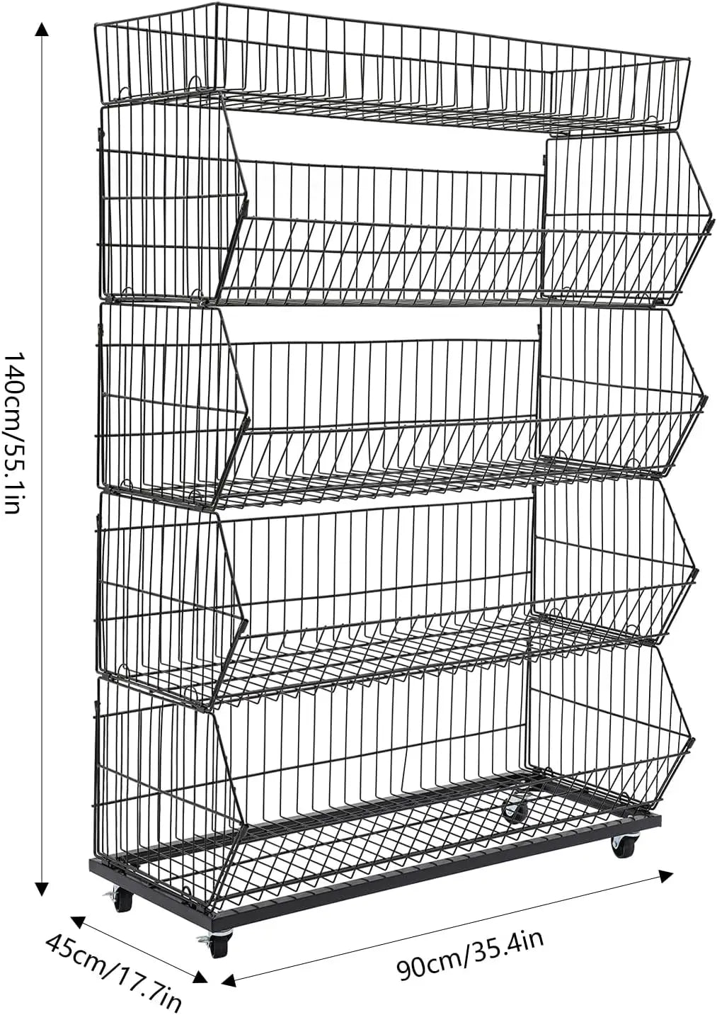 5 Tier Large Wire Metal Mobile Supermarket Storage Shelf,Fruit Vegetable Snack Supply Basket for Home Store Market