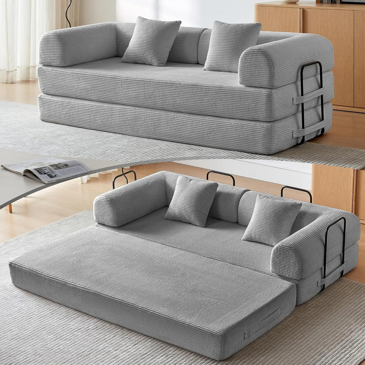 Sofa Bed, Corduroy Sleeper Sofa Bed with Fixed Frame, Floor Sofa Lounge with Pillow, Convertible Folding Mattress, Customized