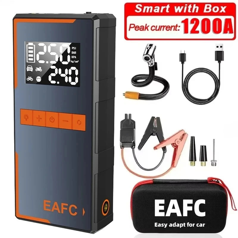 EAFC 4 In 1 Jump Starter Air Pump Power Bank Air Compressor LED Lighting 1200A Starter 150PSI Inflatable Pump Battery Booster