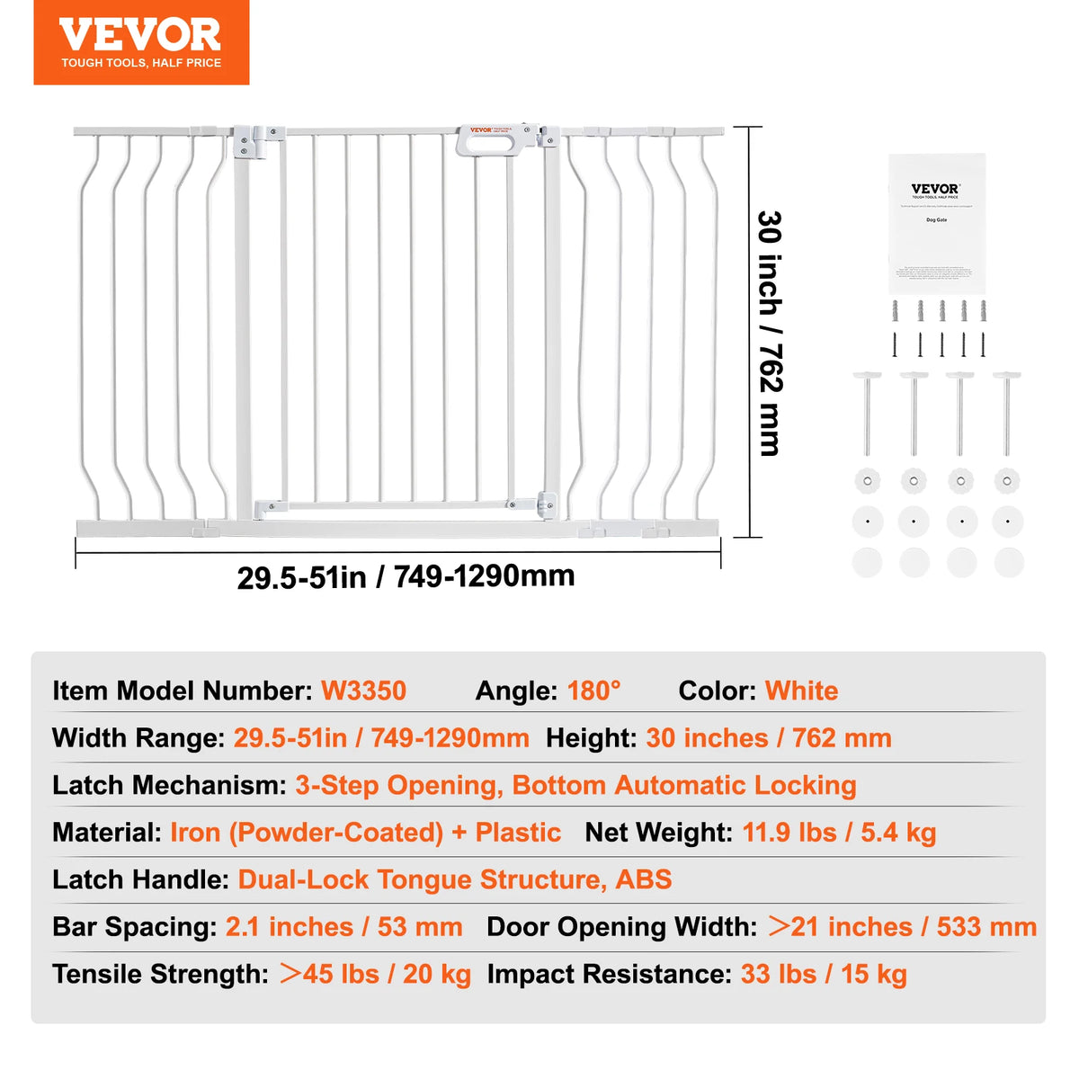 SucceBuy Baby Gate 28/30/36 Inches High Dog Gate Easy Step Walk Thru Child Pet Security Pressure Mount Kit Wall Cups Doorways