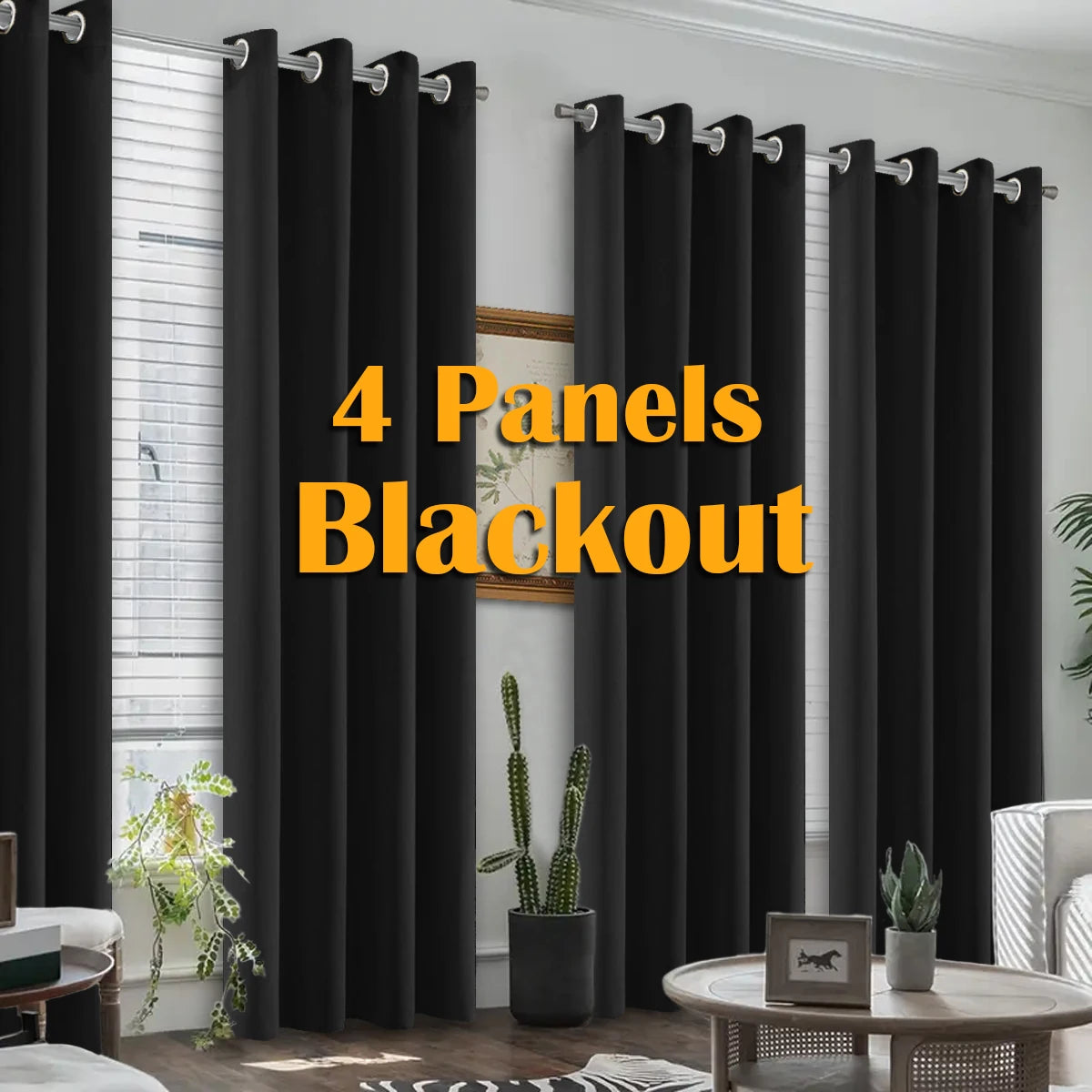 4PCS Blackout Curtains, Heat-Insulated Grommet Curtains For Bedroom Darkening, Noise Reduction Curtains For Living Room