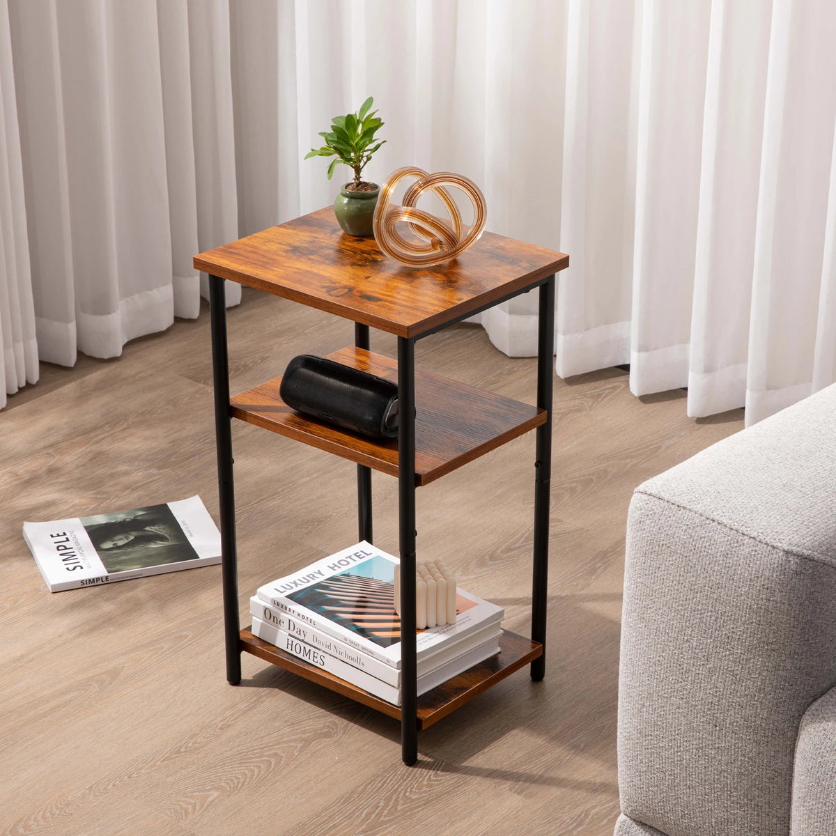 JHK 2/3-Tier End Table Side Tables with Adjustable Feet Small Nightstand Steel Frame