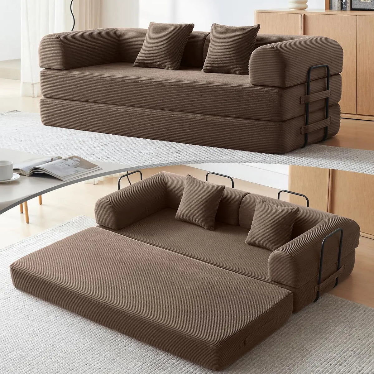 Sofa Bed, Corduroy Sleeper Sofa Bed with Fixed Frame, Floor Sofa Lounge with Pillow, Convertible Folding Mattress, Customized