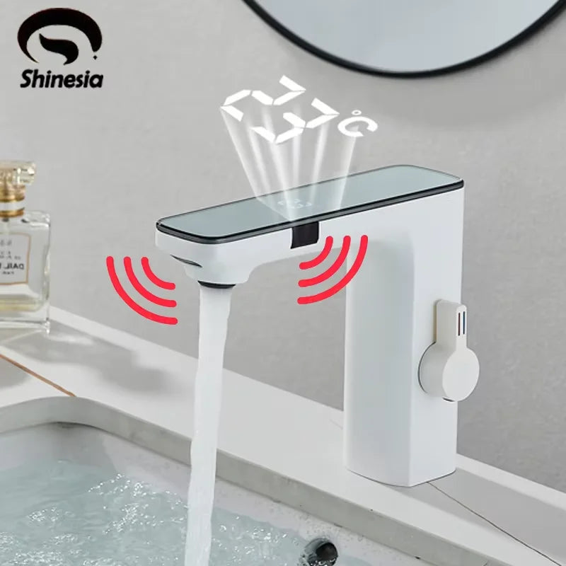 Shinesia Bathroom Basin Faucets Touch Sensor Digital LED Temperature Display Hot Cold Water