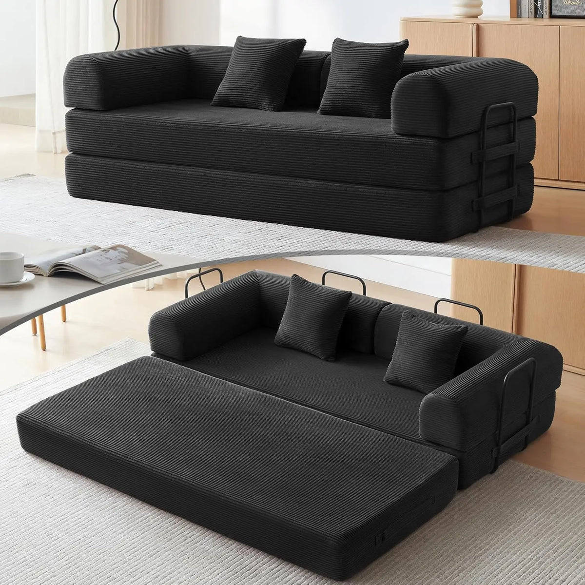 Sofa Bed, Corduroy Sleeper Sofa Bed with Fixed Frame, Floor Sofa Lounge with Pillow, Convertible Folding Mattress, Customized