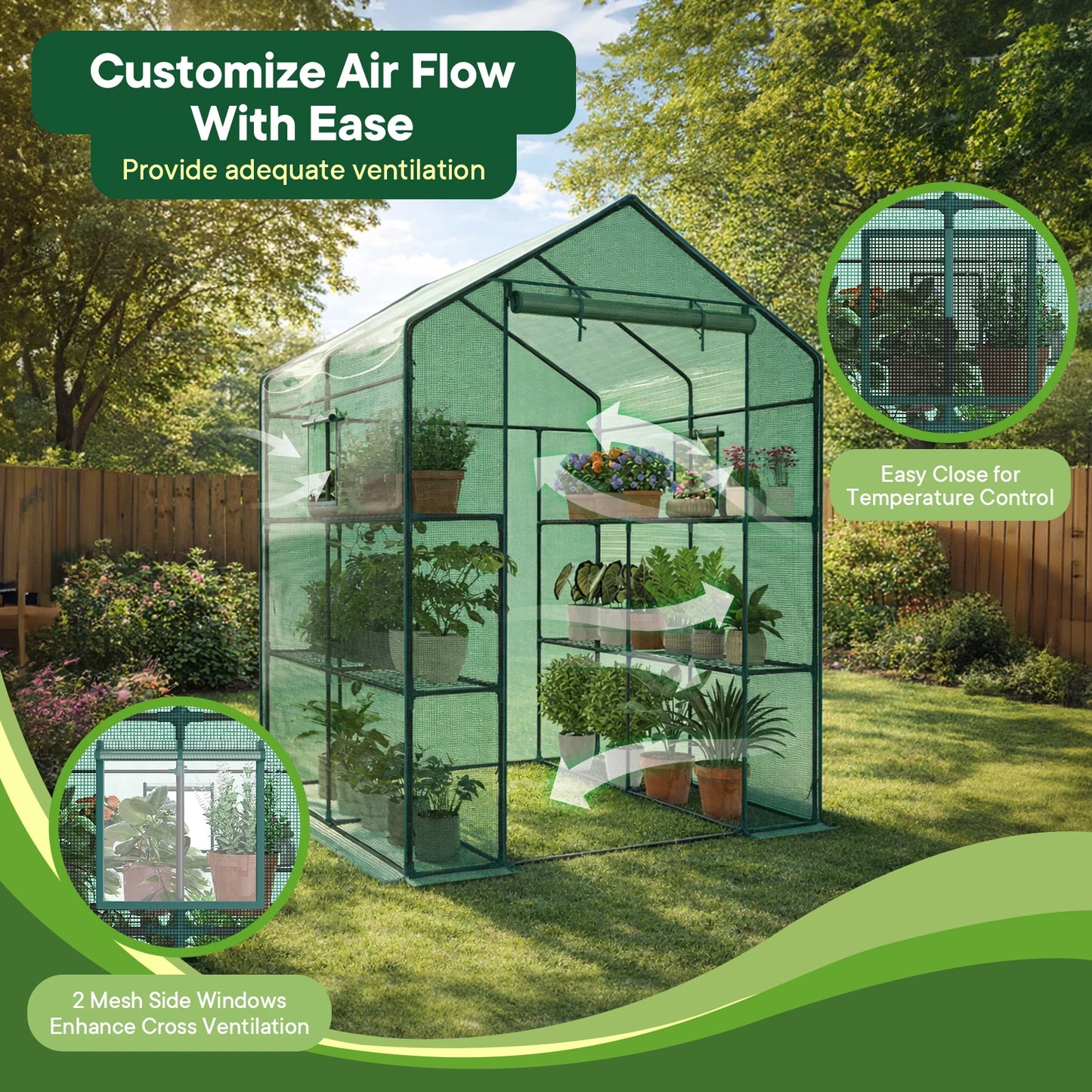 JHK 56 Inch Portable Walk-In Greenhouse for Outdoor Plants with Screen Windows Heavy Duty 22Lbs Capacity Green House for Garden