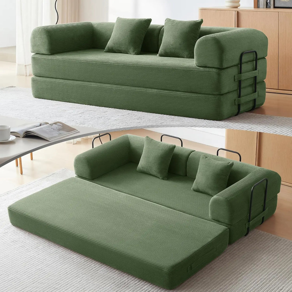 Sofa Bed, Corduroy Sleeper Sofa Bed with Fixed Frame, Floor Sofa Lounge with Pillow, Convertible Folding Mattress, Customized