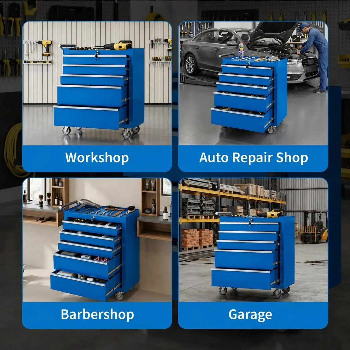 5 Drawer Rolling Tool Chest with Locking Tool Cabinet Cart, Portable Metal Tool Storage Organizer with Wheels for Garage Workshop Repair and DIY Projects