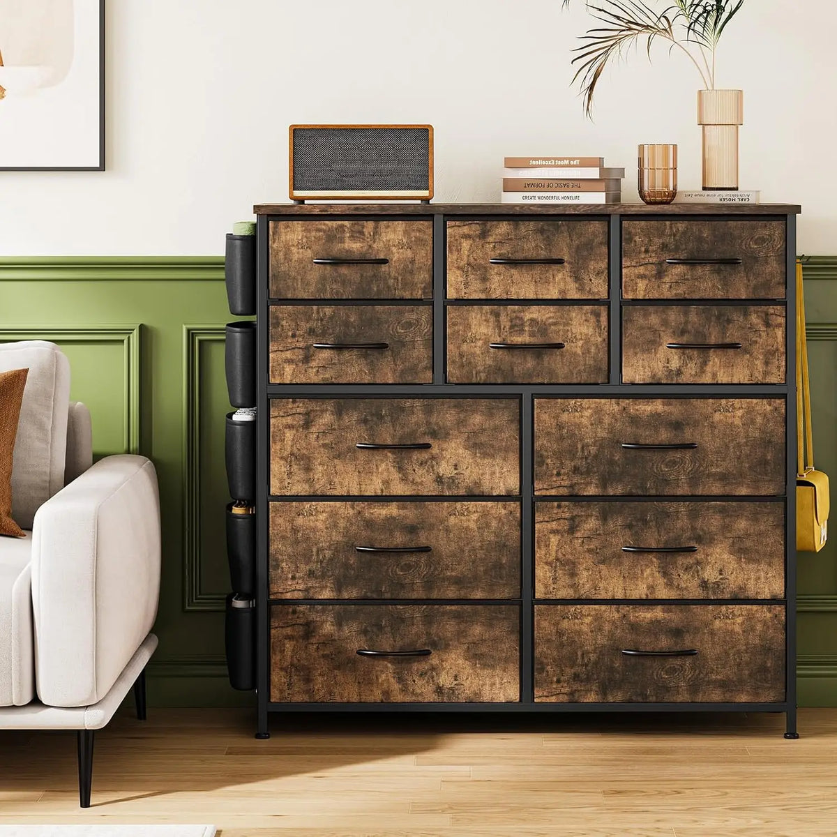 12-Drawer Dresser for Bedroom, Fabric Chest of Drawers with Side Pockets, Storage Organizer for Closet, Living Room, Hallway, Bedroom Storage Cabinet, Multi-Use Furniture