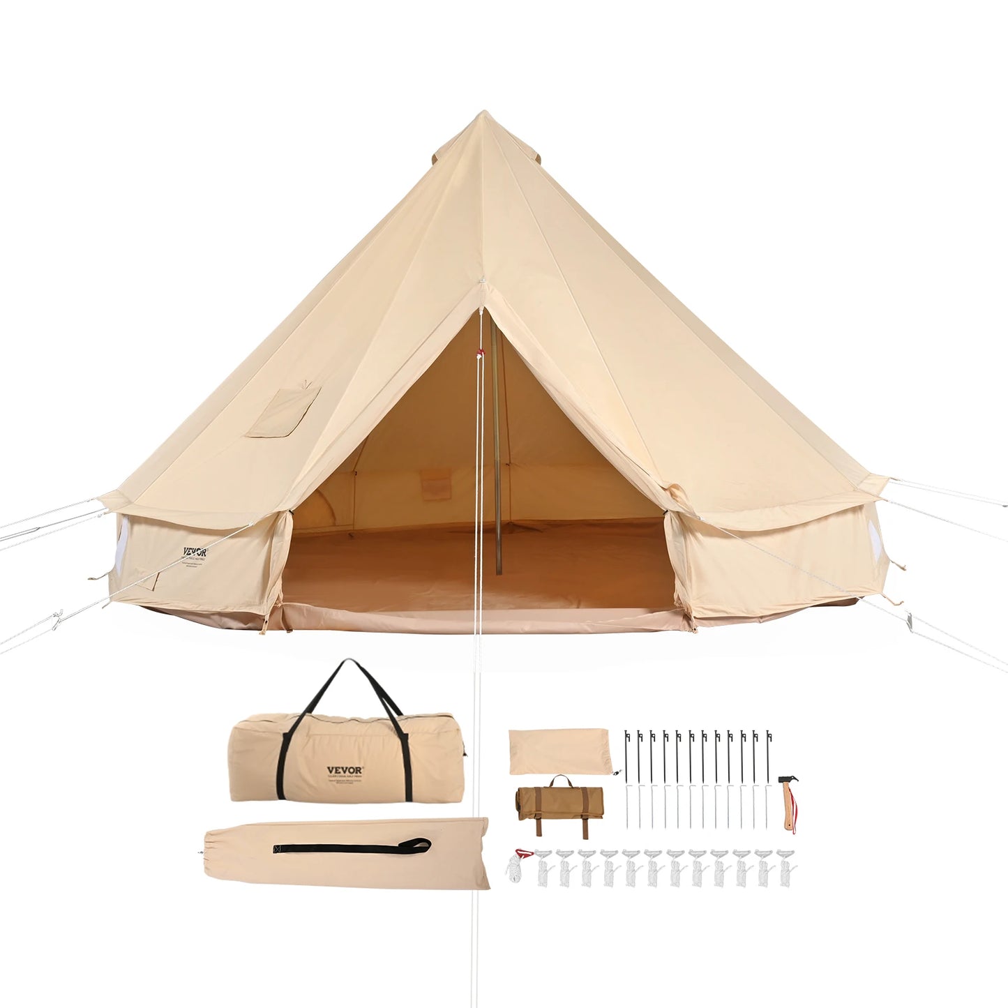 SucceBuy Canvas Bell Tent 4 Seasons 3/4/5/6/7m Yurt Tent Canvas Tent for Camping with Stove Breathable Tent