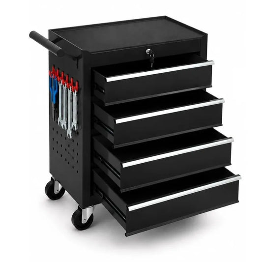 4 Drawer Rolling Tool Chest with Wheels, Locking Tool Storage Cabinet Cart, Portable Carbon Steel Toolbox Organizer with Hooks for Garage Workshop Auto Repair DIY