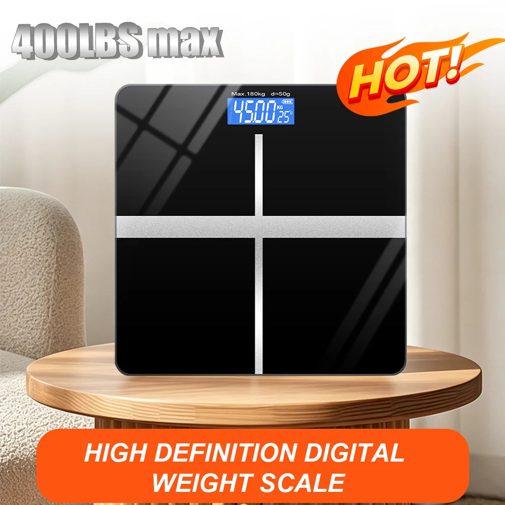 ZNLYRION Digital Bathroom Scale 180kg 396lb Electronic Body Weight Scale with LCD Display Tempered Glass Platform High Precision Sensor